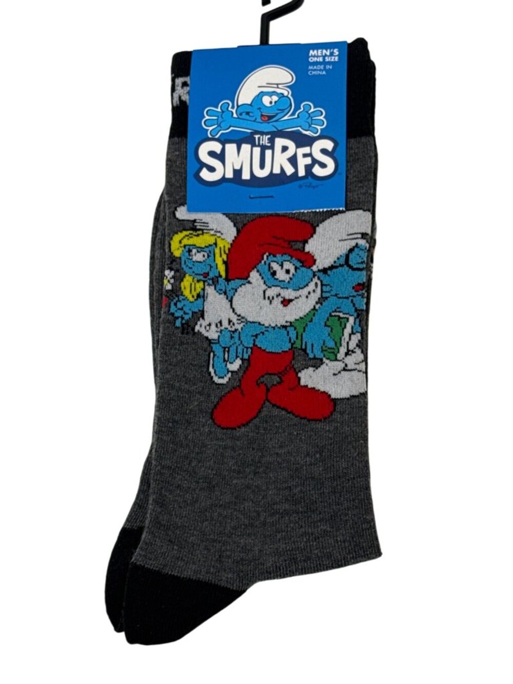 Smurfs Graphic Crew Socks Grey Blue Fun Cartoon Retro Men’s Shoe 6–12
